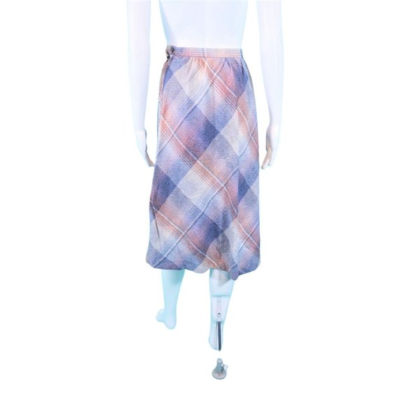 Vintage 1970s Plaid Wool Skirt Fall Gray Mauve A Line | W 23" - Picture 6 of 7
